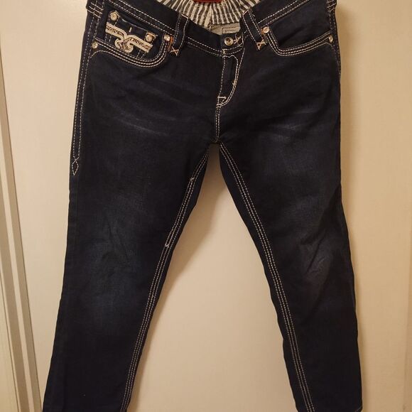 Rock Revival Betty Crop Sz 30 x 25 Bling Flap Faux Pocket Metallic Stitch EUC - Picture 3 of 9